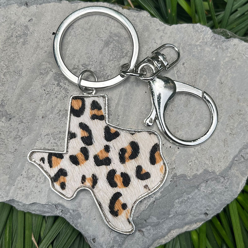 Wholesale 2PCS/PACK Western Map West Leather Keychain Alloy Leopard Print Cow